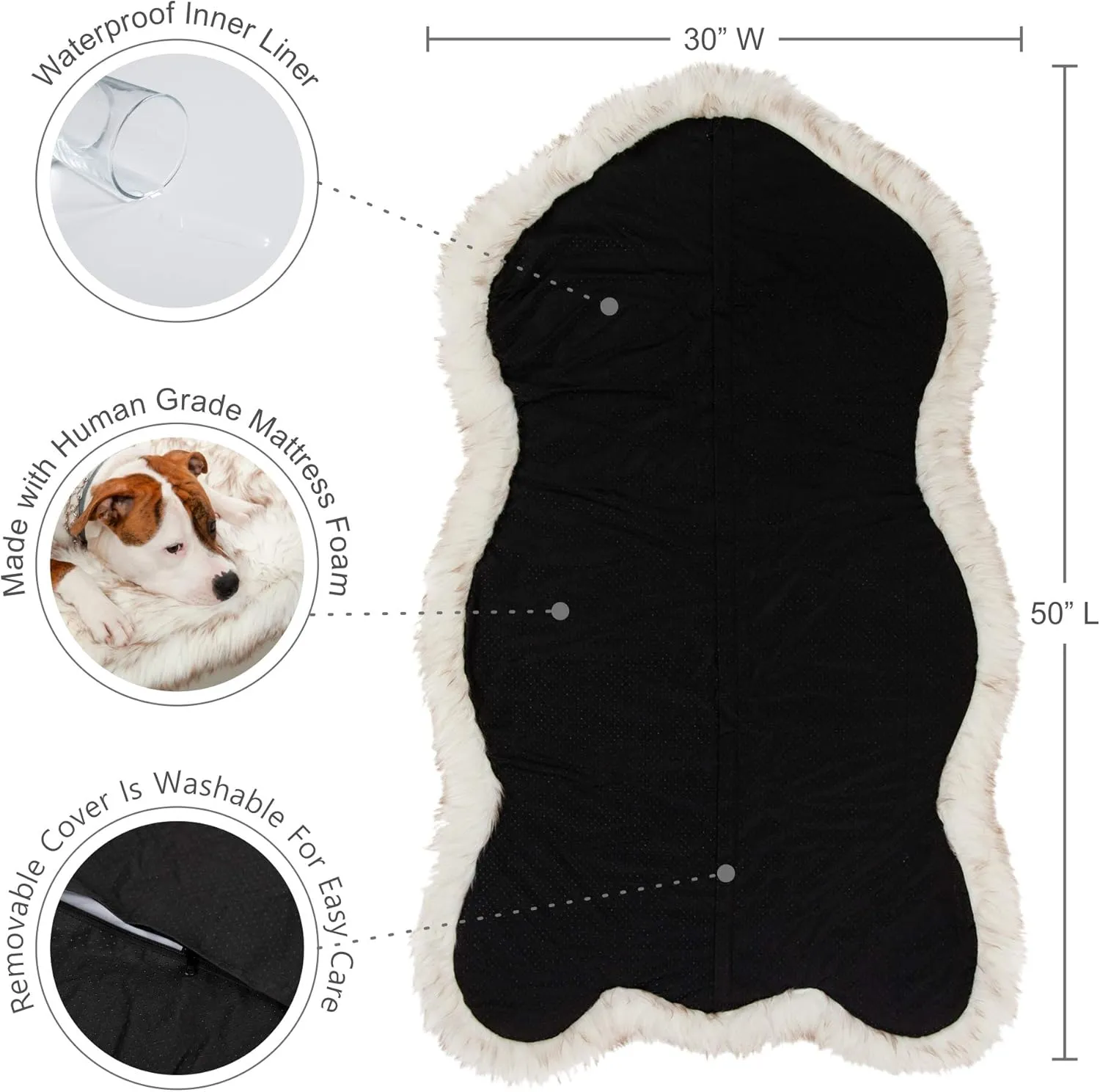 IHAPPYDOG Luxury Faux Fur Orthopedic Dog Bed, Memory Foam Dog Bed for Small, Medium, Large and XL Pets, Fluffy Pet Bed with Waterproof and Washable Cover, White, Large/Extra Large 50x30