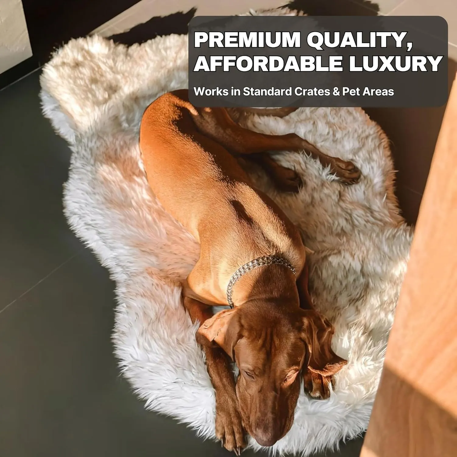 IHAPPYDOG Luxury Faux Fur Orthopedic Dog Bed, Memory Foam Dog Bed for Small, Medium, Large and XL Pets, Fluffy Pet Bed with Waterproof and Washable Cover, White, Large/Extra Large 50x30