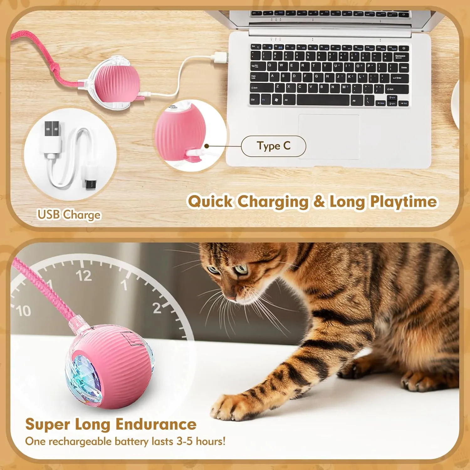 Interactive Cat Ball Toys for Indoor Cats, Upgraded Automatic Cat Toys for Bored Indoor Adult Kitty, Peppy Pet Ball for Cats, 360Smart Rolling Kitty Balls Toy (Pink)