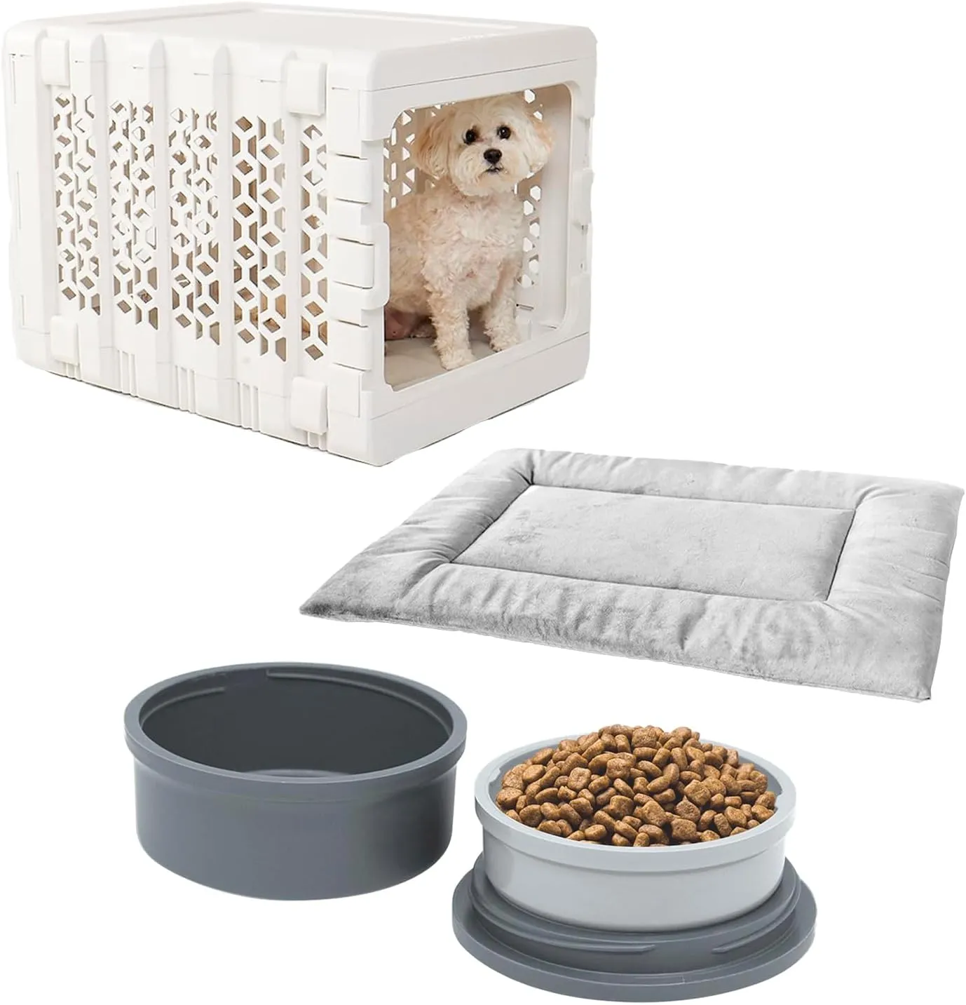 KindTail Puppy Bundle - Collapsible Dog Crate   Pad   Pet Bowl Set - Comfortable PAWD Pad and Portable Pet Bowls are a for The Pet Crate - Lightweight, Compact, and Portable Set for Travel