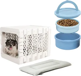 KindTail Puppy Bundle - Collapsible Dog Crate   Pad   Pet Bowl Set  Foldable Pet Crate, Comfortable PAWD Pad, and Portable Pet Bowls are Designed to Be Lightweight and Compact for Travel