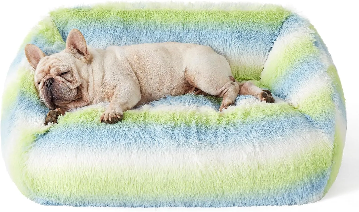 Lesure Cute Cat Bed Indoor - Furry Cat Bed Large, Washable Calming Small Dog Beds for Puppy with Fashion Design, 26x21x9inches, Green Stripe