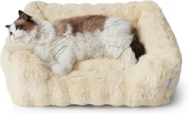 Lesure Fluffy Dog Beds for Puppy&Kitten- Orthopedic Rectangle Calming Pet Sofa,Fluffy Plush Bubble Bolster Cat Bed with Removable Washable Cover and Nonskid Bottom,20x19x6inches,Beige