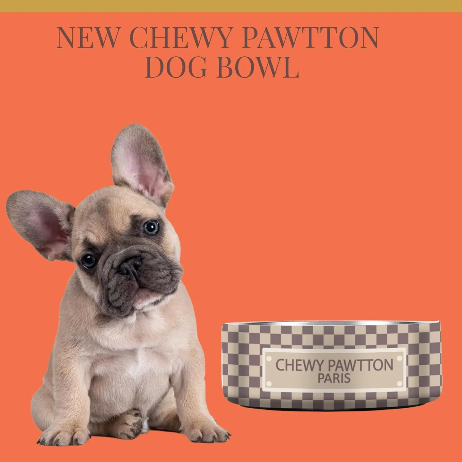 Luxury Designer Dog Bowl Dog Food & Water Bowls for Small, Medium Large Anti Rust Metal Non Slip Spill Proof Heavy Duty Insulated for Dogs Cats & Pets Dishwasher Safe (ChewyPawtton, 32 oz)