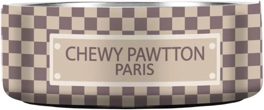 Luxury Designer Dog Bowl Dog Food & Water Bowls for Small, Medium Large Anti Rust Metal Non Slip Spill Proof Heavy Duty Insulated for Dogs Cats & Pets Dishwasher Safe (ChewyPawtton, 32 oz)