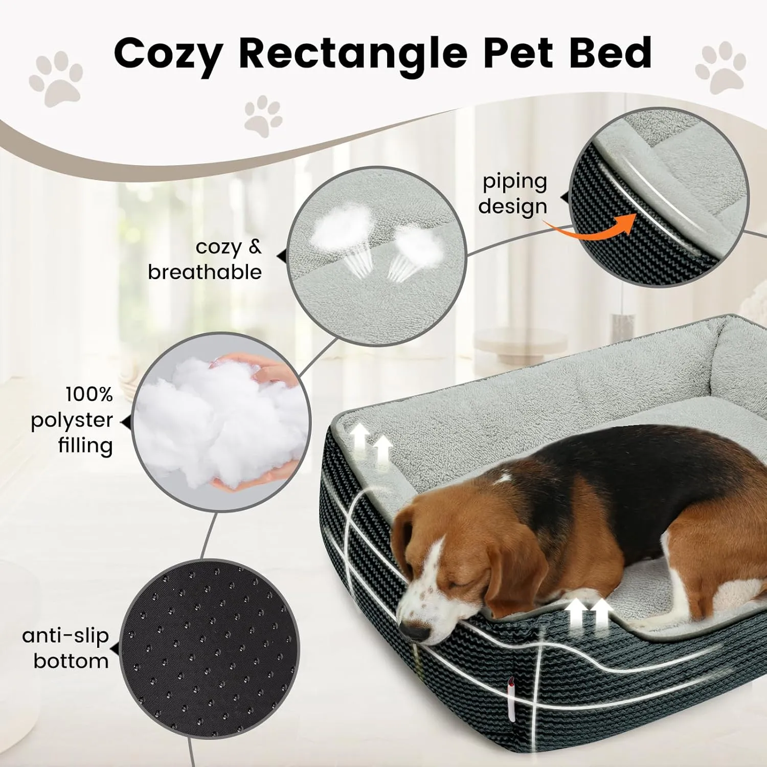 Miguel Washable Cat Beds for Indoor Cats with Removable Cushion/Pillow, Easy to Wash Small Dog Bed with Side, Large Rectangle Kitten Bed Cuddle Puppy Bed with Anti-Slip Bottom, Dark Gray 20 Inch
