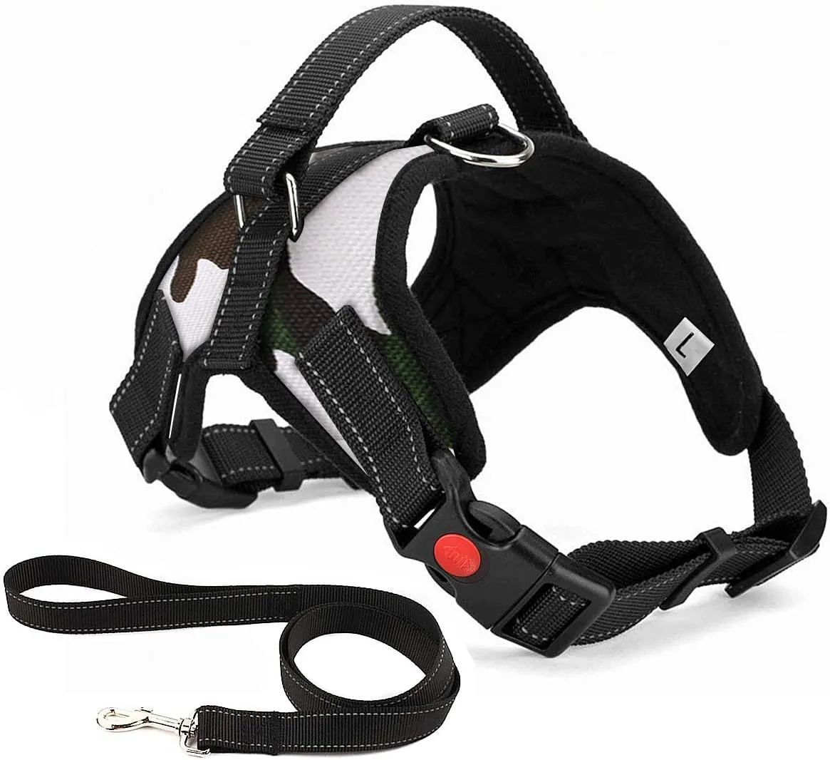 No Pull Dog Harness, Breathable Adjustable Comfort, Free Leash Included, for Small Medium Large Dog, Best for Training Walking Camo XL
