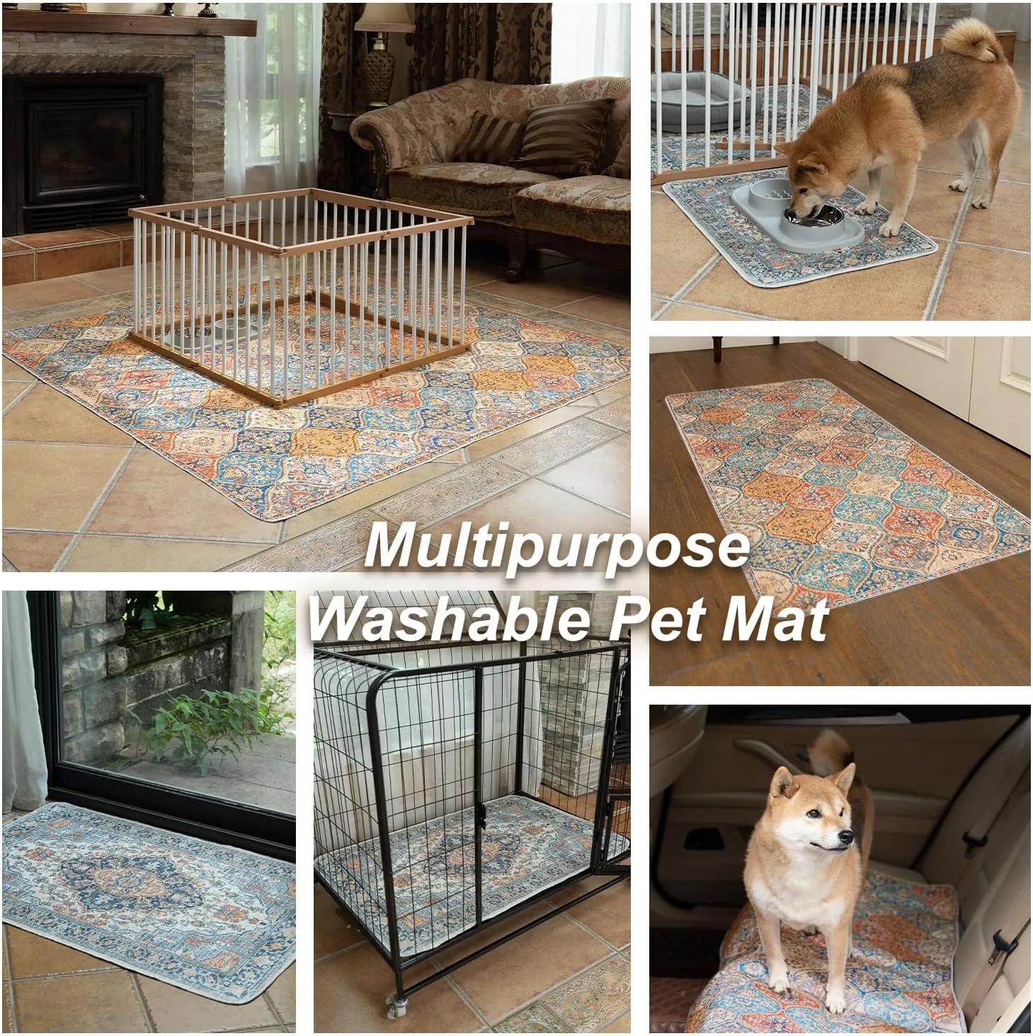 nunubaby Washable Pee Pads for Dogs, Stylish, Non-Slip and Leak-Proof Pee Pads. Reusable Potty Pads for Dogs for Crates and Floors.(Blue/Multi, 48" x48" )