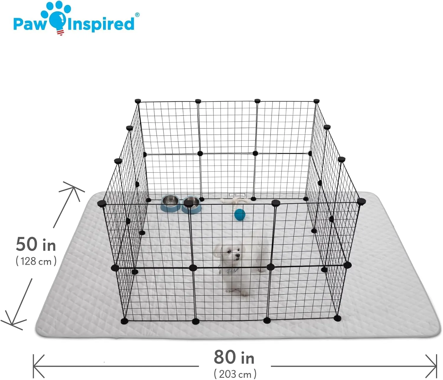 Paw Inspired 80x50 Waterproof Playpen Mat | Super Absorbent Fleece Cage Liner with Non-Slip Bottom | Pet Play Pen Pad for Dogs, Rabbits, Guinea Pigs, Hamsters, Small Animals (Light Gray)