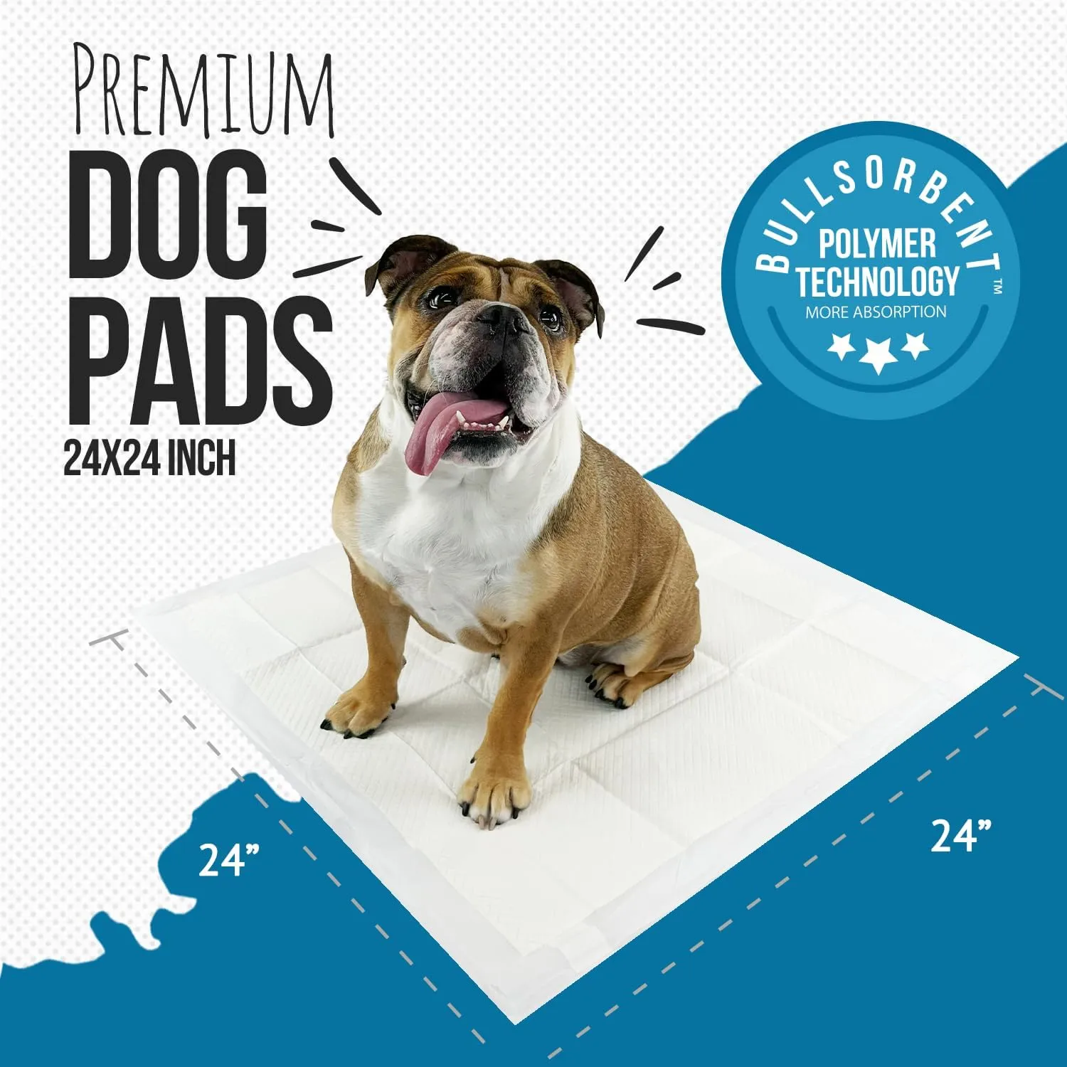 Puppy Pee Pads with Adhesive Sticky Tape (24x24) Large Premium Dog Pads - 6 Layer Dog Training Pads and Pet Wee Pads with Quick-Dry Bullsorbent Tech (150-Count, White)