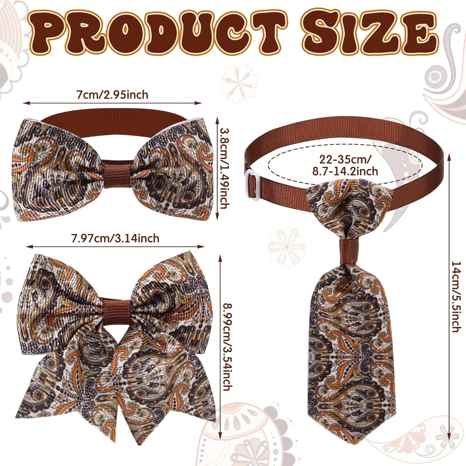 Reginary 100 Pieces Dog Bow Tie Collar Set Include 40 Dog Neckties, and 30 Puppy Bowties, 30 Collar Flowers, Adjustable Pet Ties Grooming for Small Medium Cats Pets Supply (Paisley)