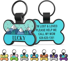 Silent Dog Tags, Personalized Engraved Silicone Dog and Cat Name Pet ID Tags, Soundless No More Jingling Dog Tags (1 PCS,Bone)