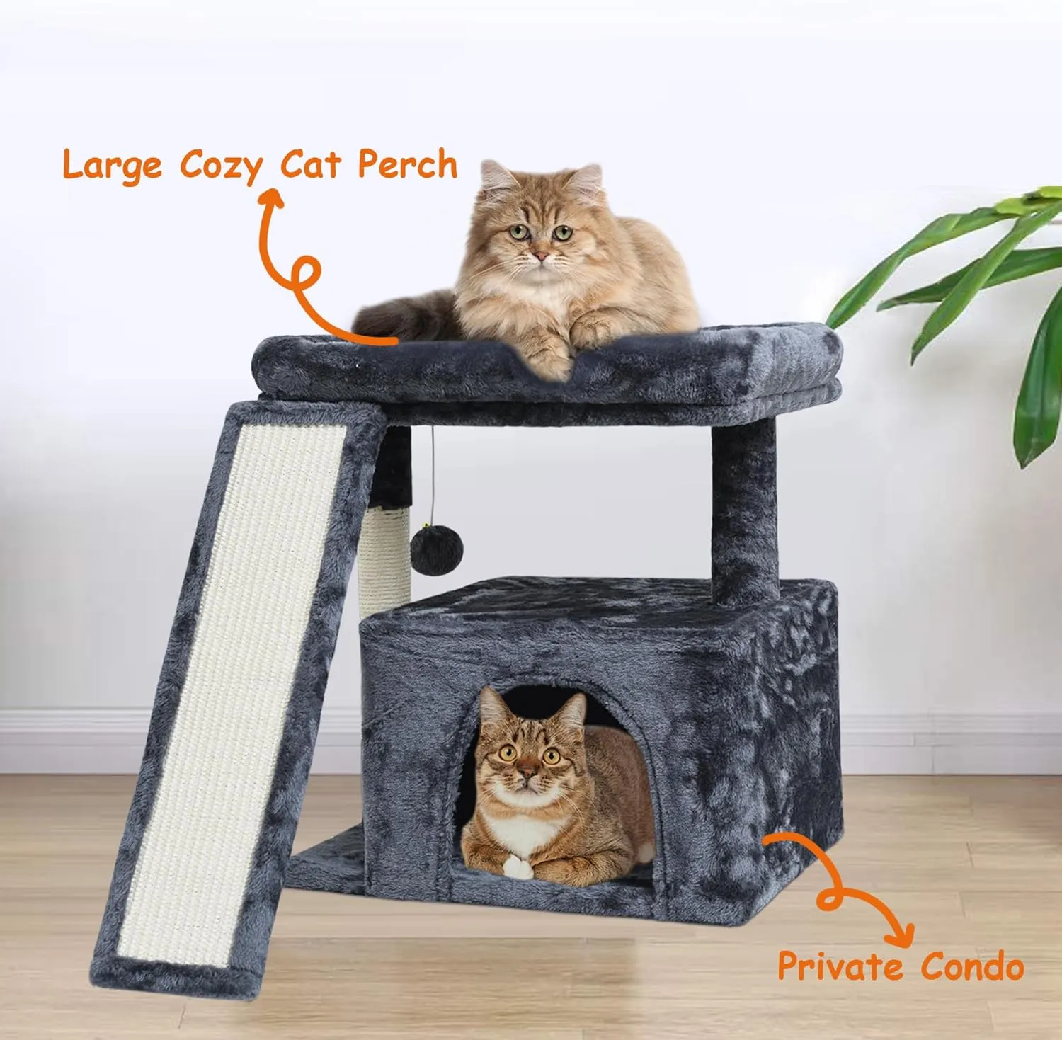 Small Cat Tree Tower for Indoor Use  Stable Condo with Scratching Post, Perch, Board, and Hideout for Kittens(Smoky Grey)