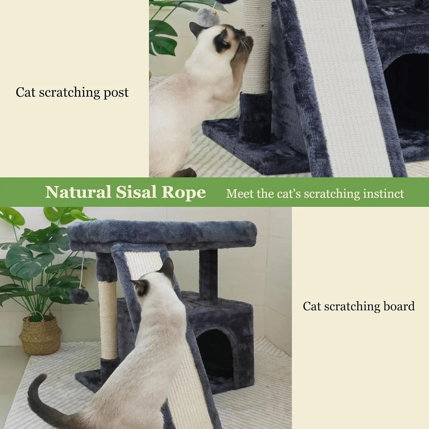 Small Cat Tree Tower for Indoor Use  Stable Condo with Scratching Post, Perch, Board, and Hideout for Kittens(Smoky Grey)