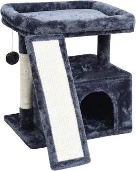 Small Cat Tree Tower for Indoor Use  Stable Condo with Scratching Post, Perch, Board, and Hideout for Kittens(Smoky Grey)