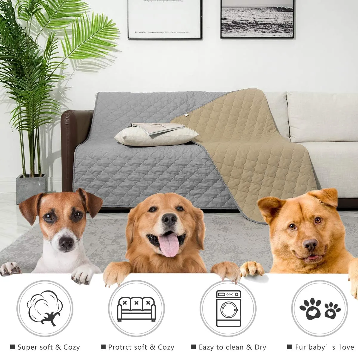 SPXTEX Dog Bed Cover Washable Pee Pads Dog Blankets for Puppy Large Dog Cat,Sofa Reversible Changing Pad Reusable 1 Piece52"x82",Beige Grey