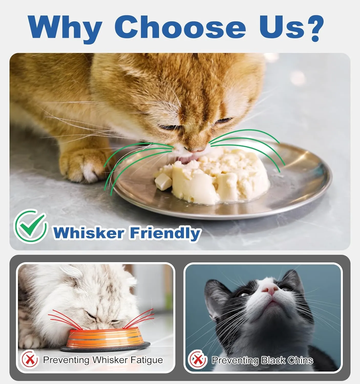 Supet Whisker Frinendly Cat Plates for Wet and Dry Food, Cat Bowls with Non-Slip Bottom, 304 Stainless Steel Flat Wide Shallow Dishes for Indoor Kitten (2Pcs)
