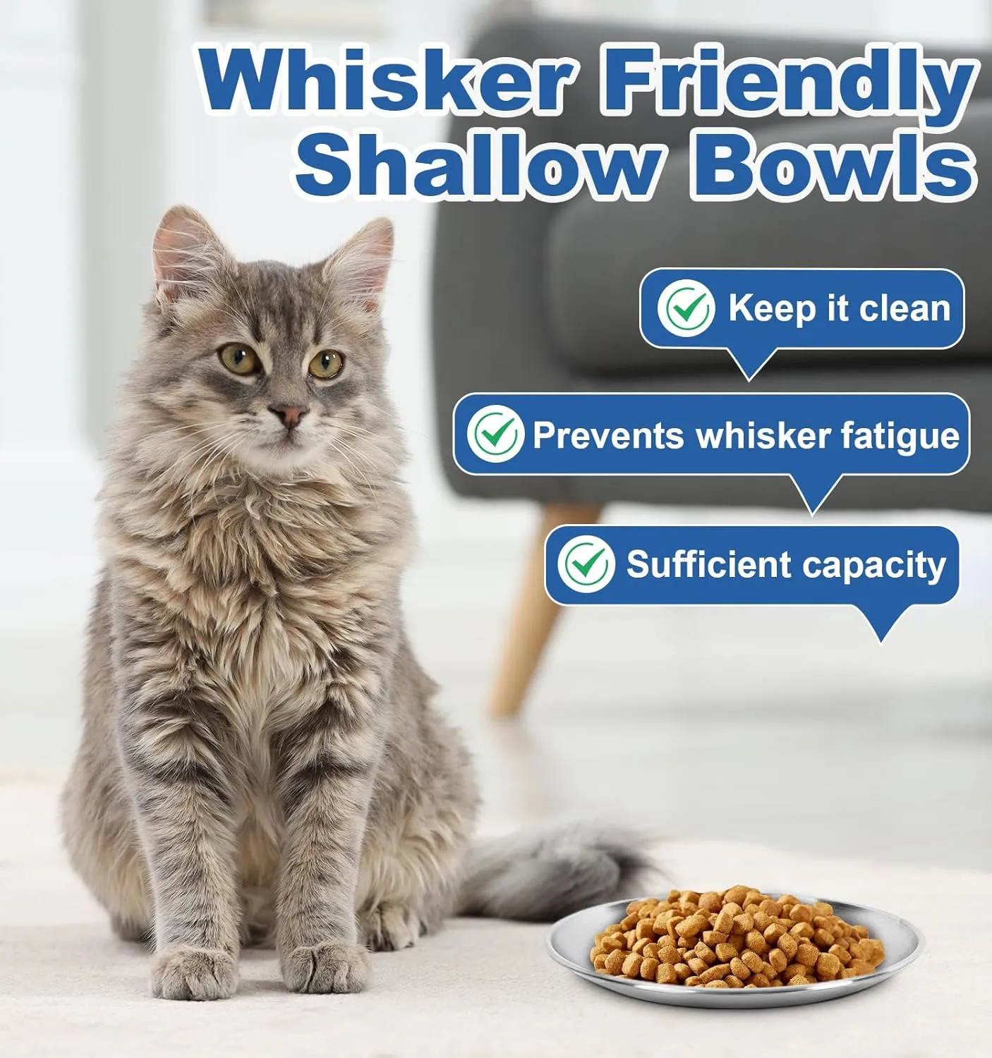 Supet Whisker Frinendly Cat Plates for Wet and Dry Food, Cat Bowls with Non-Slip Bottom, 304 Stainless Steel Flat Wide Shallow Dishes for Indoor Kitten (2Pcs)