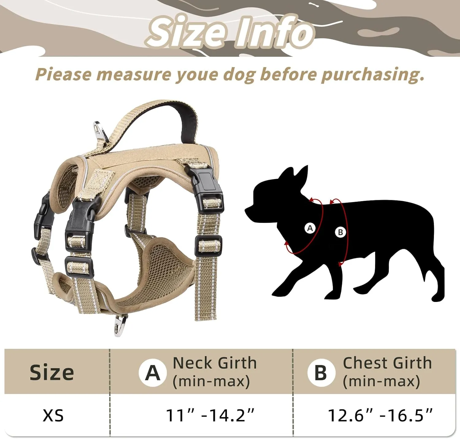 Tactical Dog Harness for Small Dog - Reflective Puppy Pet Vest No Pull Military Service Dog Vest with Vertical Handle XS Dog Harness for Outdoor Training