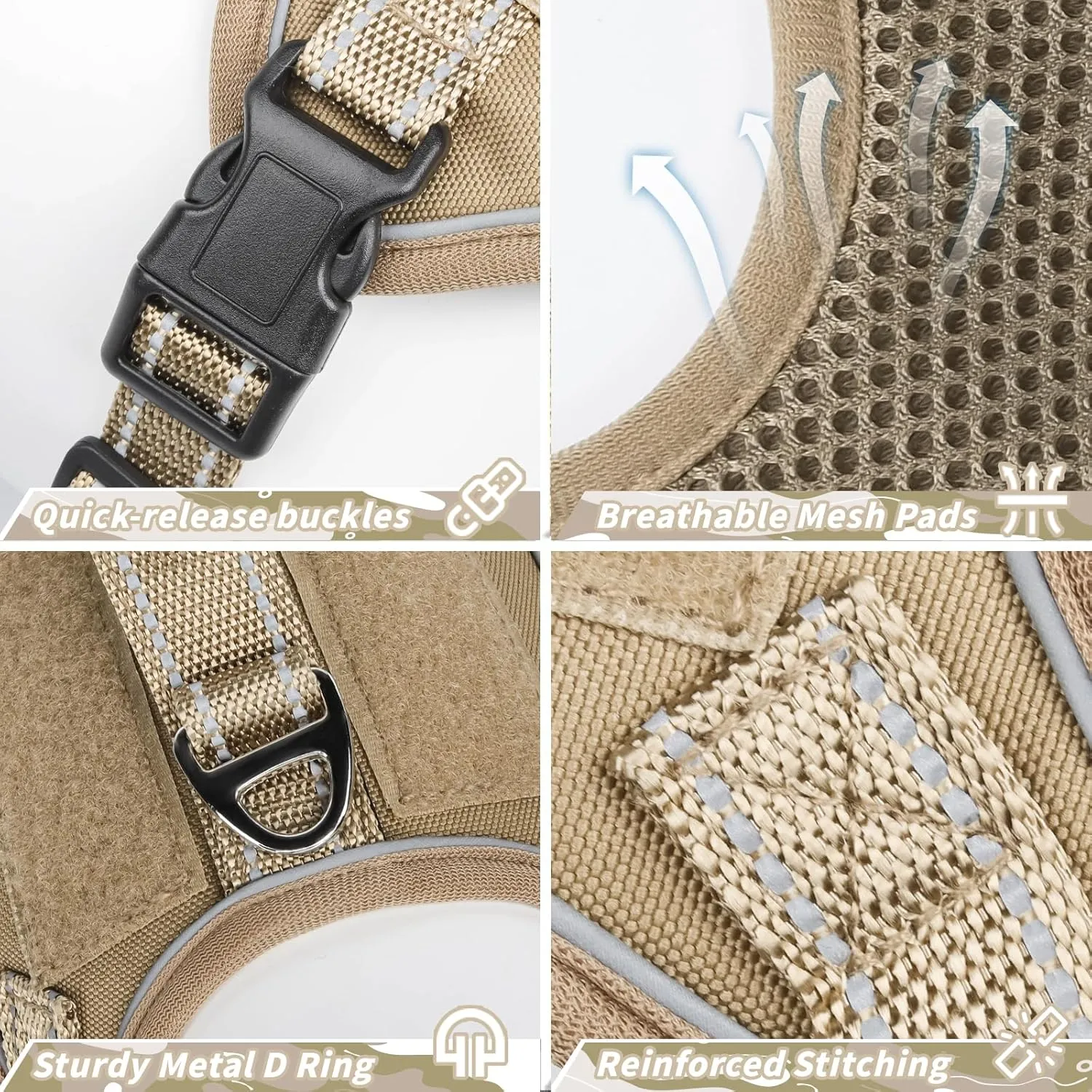 Tactical Dog Harness for Small Dog - Reflective Puppy Pet Vest No Pull Military Service Dog Vest with Vertical Handle XS Dog Harness for Outdoor Training