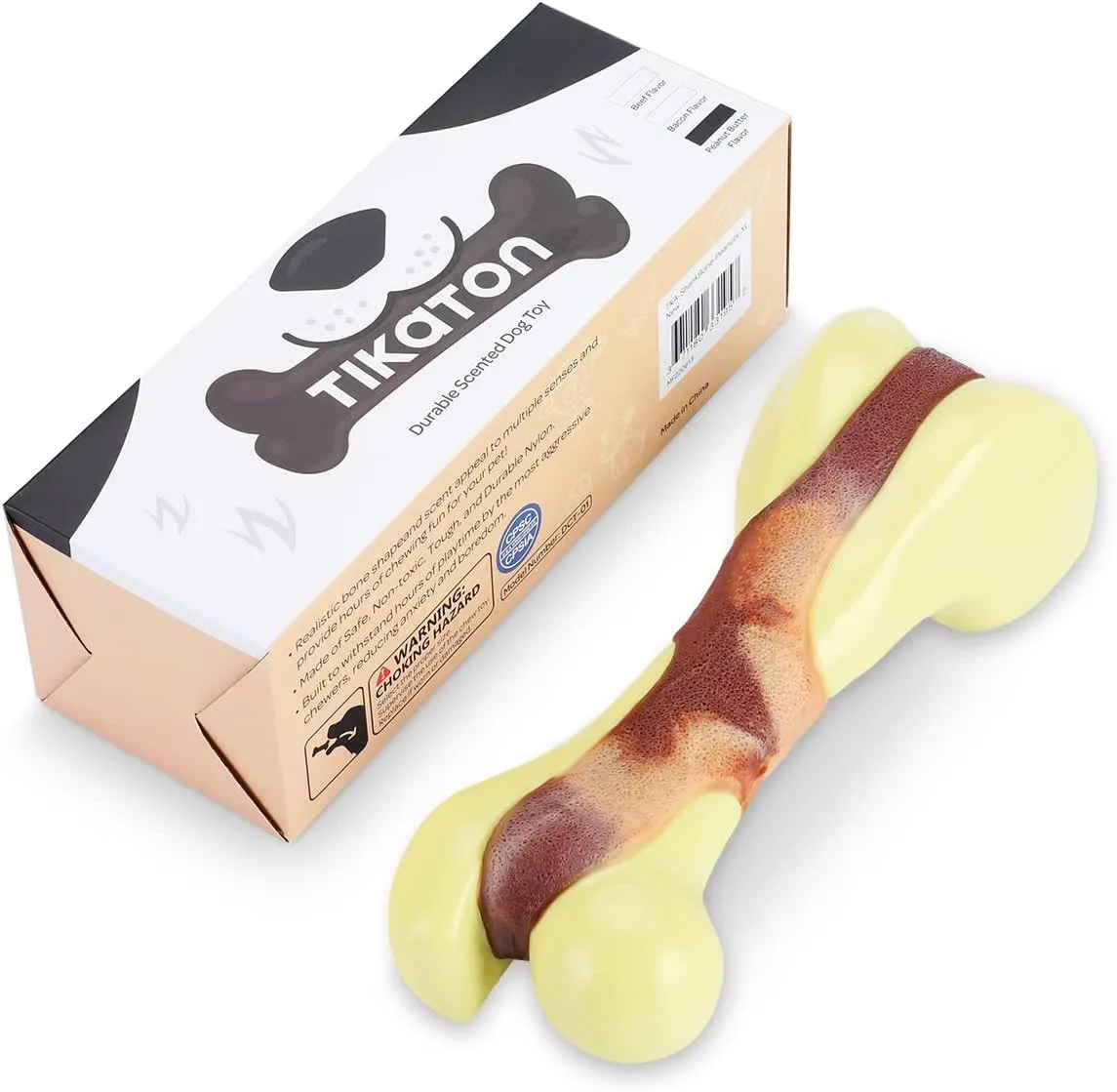 Tikaton Dog Chew Toys for Aggressive Chewers, Peanut Butter Flavor Durable Dog Teething Chew Toys Bones for Large/Medium/Small Puppies