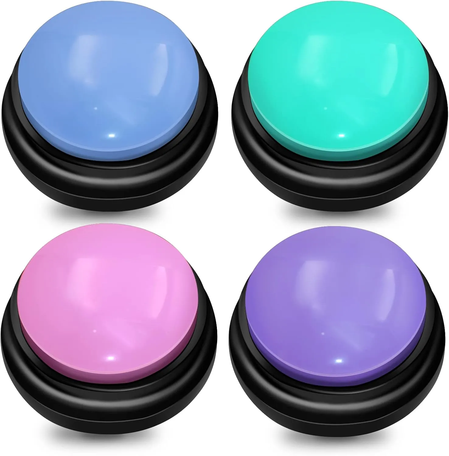TRELC Dog Buttons for Communication, 30 Seconds Voice Recording Button, Pets Training Buzzers, Dog Buttons Talk, Creative Gift for Study, Office Game, Pack of 4 (Pink   Green   Blue   Purple)