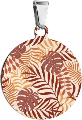 Tropical Palm Leaf Pet ID Tag Stainless Steel Dog Tags Cat Tags Personalized Collar Tags Pet Accessories Circular