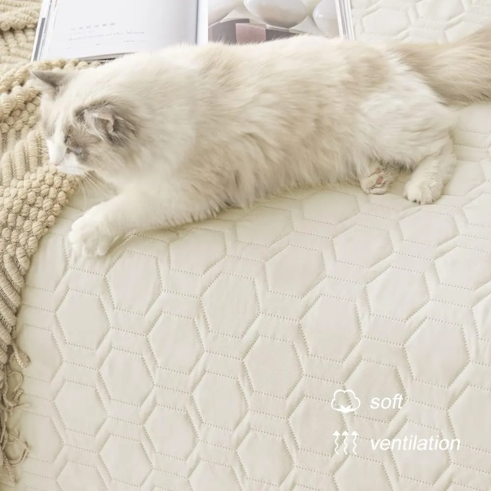 Waterproof and Anti-Slip Dog Bed Cover and Pet Blanket Sofa Pet Bed Mat car Incontinence Mattress Protectors Furniture Couch Cover for Most Cats Dogs, Pets 82x82- Ivory