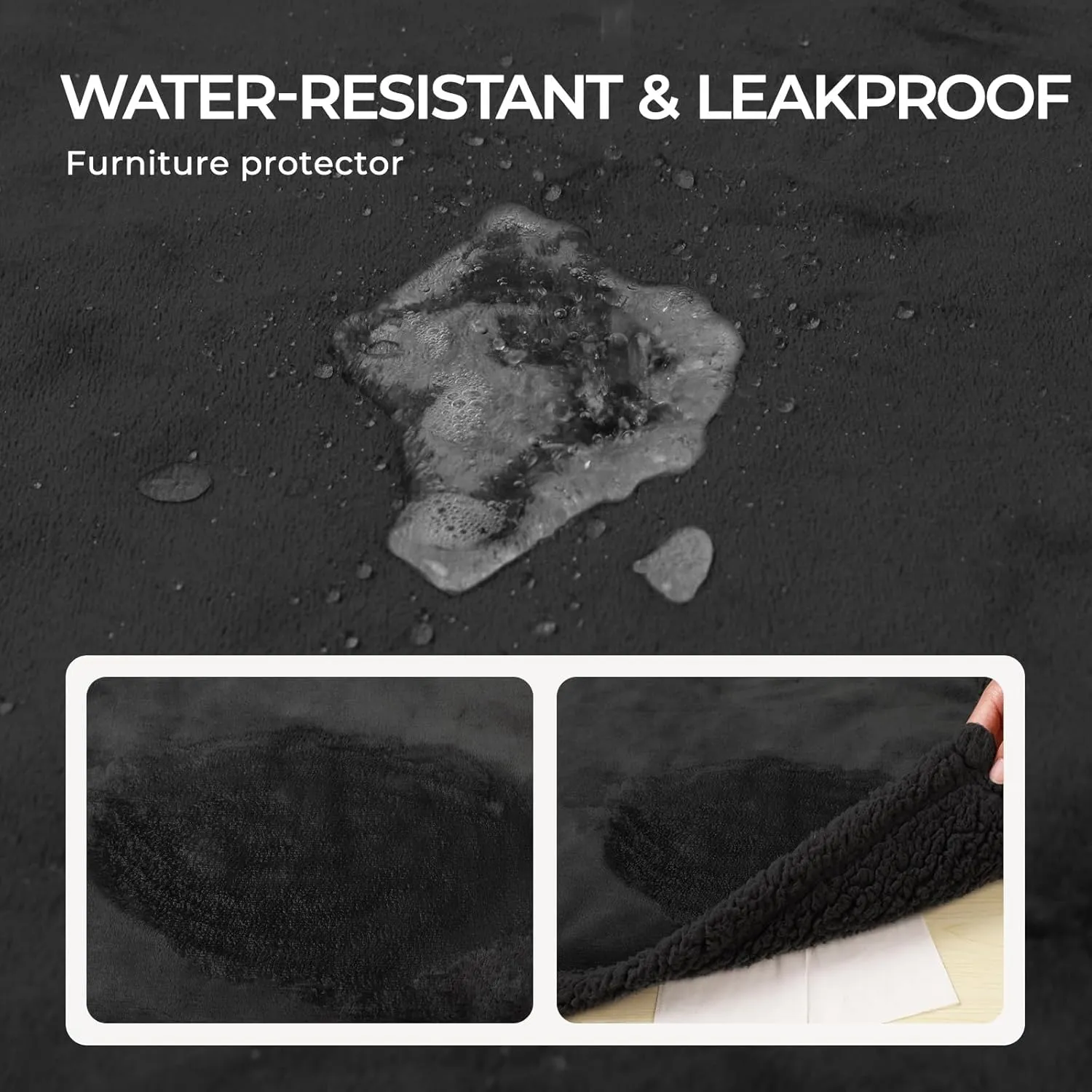 Waterproof Pet Blanket, Liquid Pee Proof Dog Blanket for Sofa Bed Couch, Reversible Sherpa Fleece Furniture Protector Cover for Small Medium Large Dogs Cats, Black Small40" x 28"
