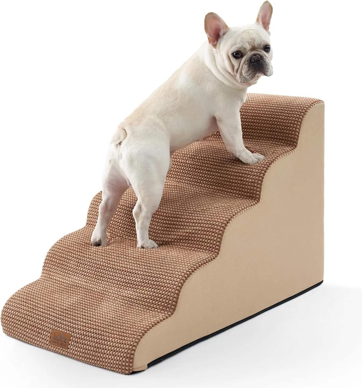 Wide Dog Stairs for Large Dogs 19.9" Width, Dog Step for Small Dog, Puppy or Cat, Medium Pet Ramp for High Bed or Car, High Density Foam Ladder, 19.7x33x22.4 in, Stable, 5 Step, Light Brown