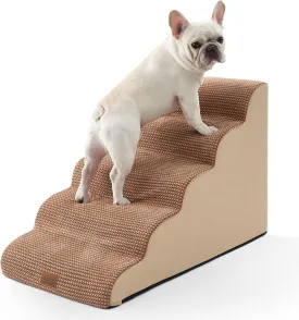 Wide Dog Stairs for Large Dogs 19.9" Width, Dog Step for Small Dog, Puppy or Cat, Medium Pet Ramp for High Bed or Car, High Density Foam Ladder, 19.7x33x22.4 in, Stable, 5 Step, Light Brown