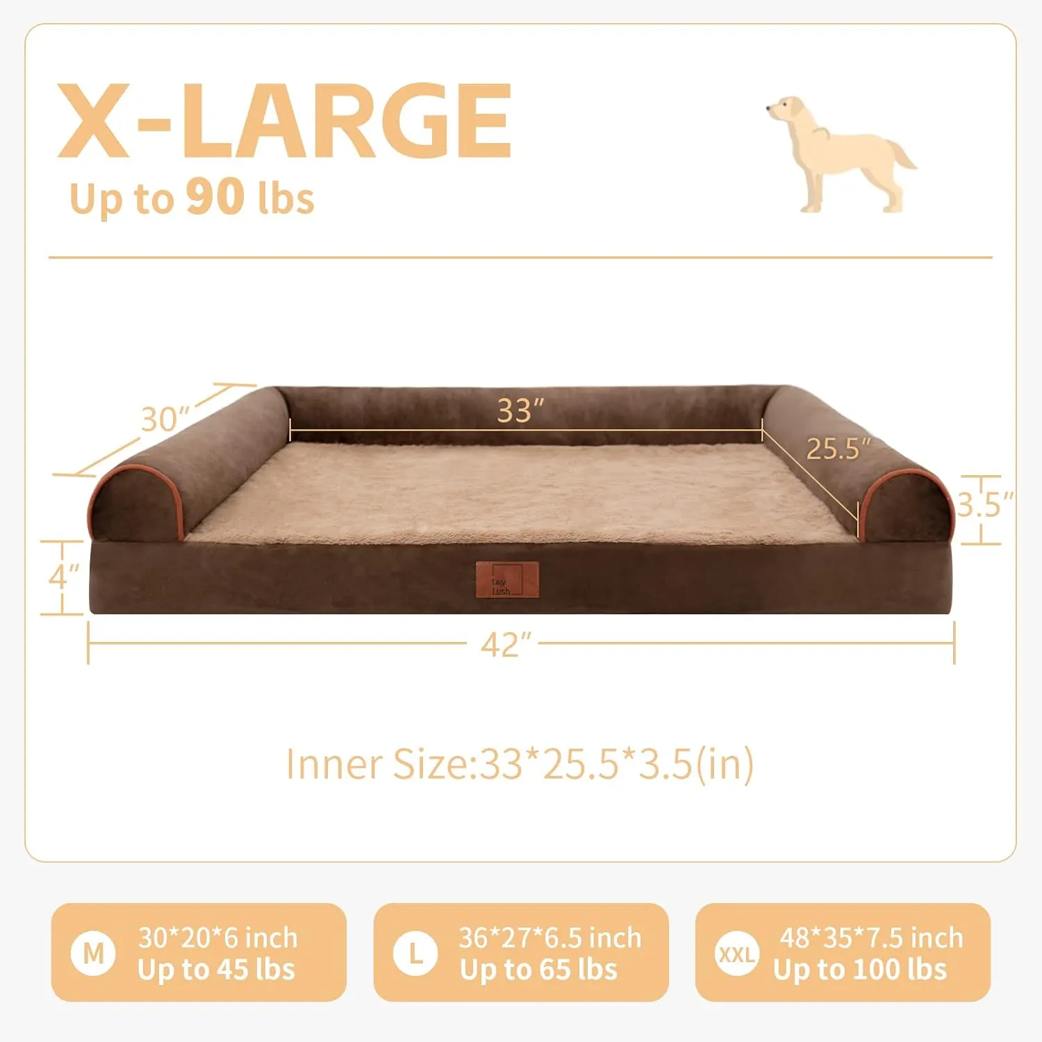 XL Orthopedic Dog Bed for Large Dogs, Waterproof Egg Crate Foam Dog Beds with Removable Washable Cover, XLarge Pet Bed Soft Sofa Couch with Non-Slip Bottom