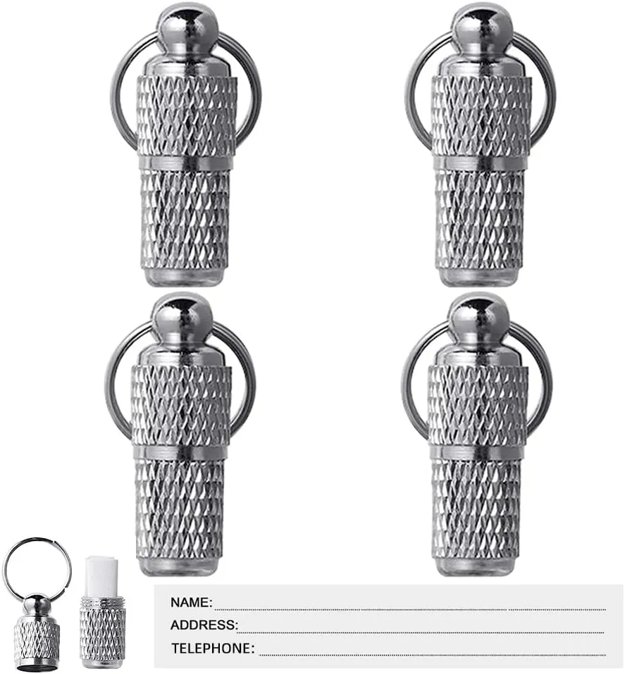 Yahpetes Anti-Lost Pet ID Tag Barrel Stainless Steel Pet ID Tags 4 Pcs Pet Puppy ID Tags Address Name Label Personalized Tag (0.98" X 0.31", Sliver)