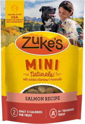 Zukes Mini Naturals Dog Training Treats for Dogs of All the Sizes, Pet Treats made with Real Salmon - 10 oz. Pouch